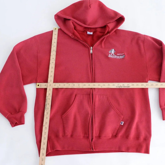 Vintage 90's Russell Athletic Zip Up Hooded Red Sweater  XXL Made In U.S.A. - Picture 3 of 12